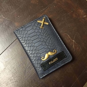 Personalized Passport Wallet - Navy Blue Croco