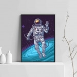 Space Astronaut Art With Handmade Wooden Frame