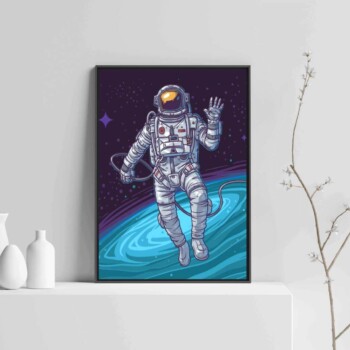 Astronaut Print art with Wooden Frame