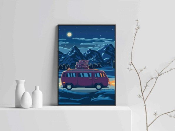 Drive landscape modern print art with wooden frame