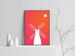 windmill modern art with wooden frame