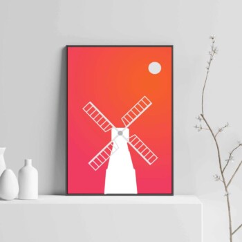 windmill modern art with wooden frame