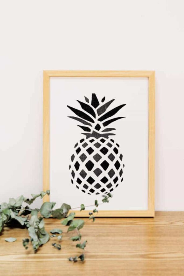 Pineapple art with handmade wooden frame