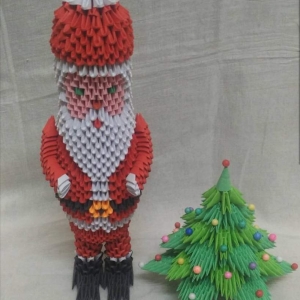 3D Origami Christmas Tree And Santa Claus