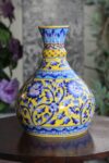 Blue Pottery Yellow Floral Pitcher Vase