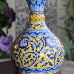 Blue Pottery Yellow Floral Pitcher Vase