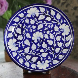 Blue Pottery Blue Whilte Leaf Plate