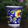 Blue Pottery Terquoise Yellow Flower Planter