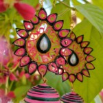 Pink & Green Quilling Ethnic Jhumkas