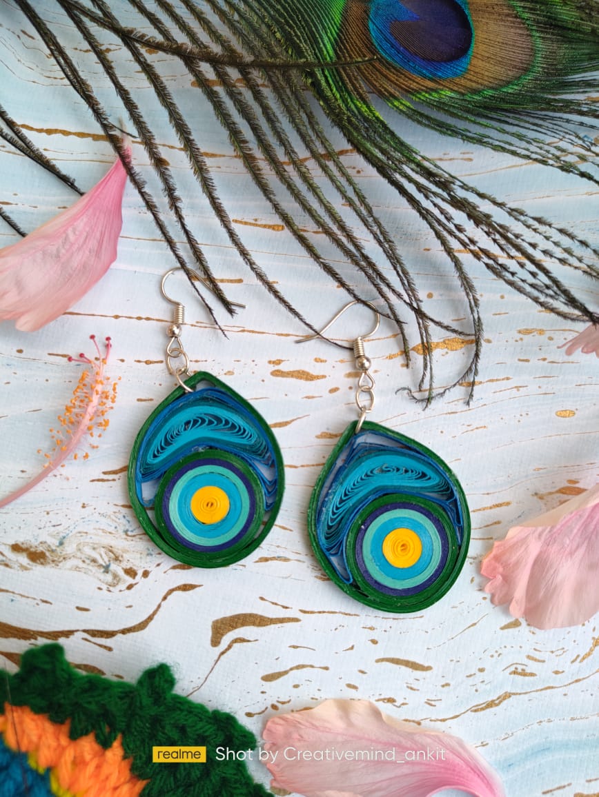 Totally Creative QUILLED PEACOCK FEATHER SET  Paper quilling jewelry Quilling  jewelry Paper quilling earrings