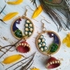 Pink & Green Quilling Ethnic Jhumkas
