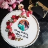 Save the date embroidery calendar with 3D bride and groom.