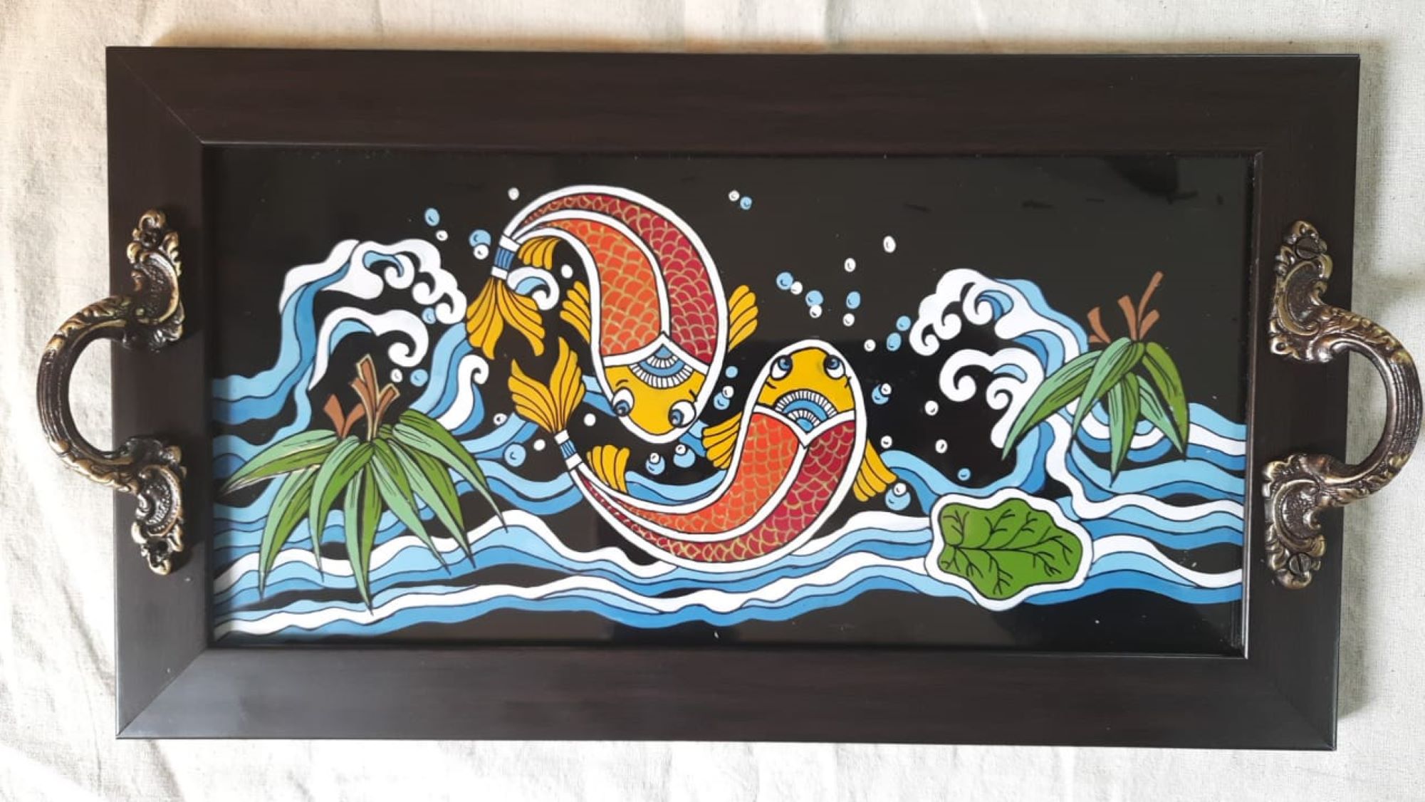 Black Red Gold KOI Fish DecorativeTray & Coaster set