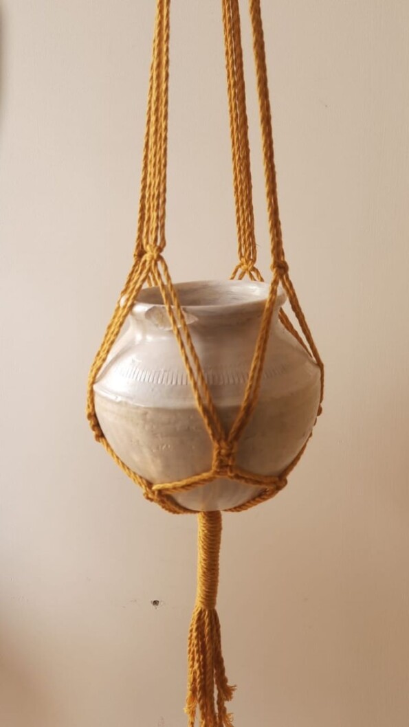 Macrame Yellow Swirl Pot Hanger 2