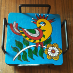 Wooden Handpainted Coaster set with Holder