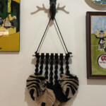 Handcrafted Knotted Natural Macramé WALL ART BROWN AND WHITE FEATHER N LEAVES