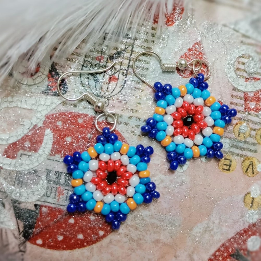 Blue and White beaded earing