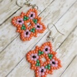 Mosaic Orange and Pink beaded earing