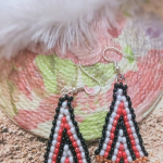 Triangle Black White and Red Beaded Earing