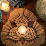 Handcrafted Knotted Natural Macramé Cotton Candle Coaster. 3 PETAL BEIGE