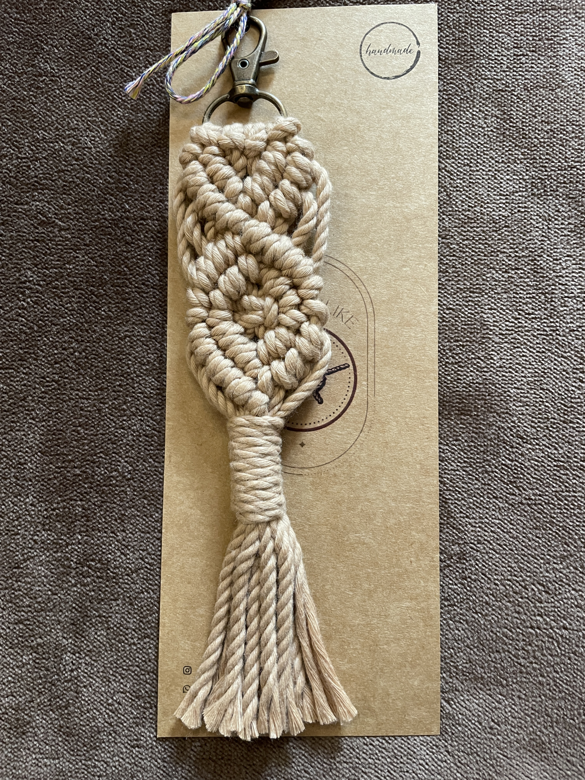 Handcrafted Knotted Natural Macrame Cotton Key Chain with lobster clasp VARIED
