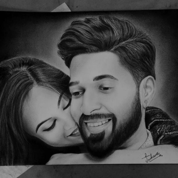 Paper Pencil Sketch Couple Face Size A3