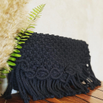 Handcrafted Knotted Natural Macramé Cotton Bag Black SLING “ Natural & Bohemian”