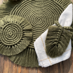 Handcrafted Knotted Natural Macramé Cotton Coaster green spiral