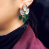 Black Stone and Kundan Dangler Earrings