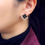 Black Resin Stone and Pearl Stud Earrings