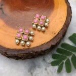 Light Pink Resin Stone and Pearl Stud Earrings