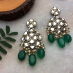 Green Stone and Kundan Chandelier Earrings