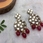 Red Stone and Kundan Chandelier Earrings