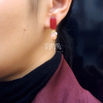 ” Red Stone and Crackled Pearl Stud Earrings”