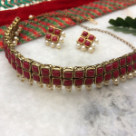 Red Resin Stone and Pearl Choker Necklace Set