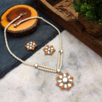 Kundan Pendant and Earrings Set – Orange
