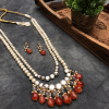 Carneliean and Kundan Long Layered Necklace Set