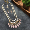 Rose Quartz and Kundan Long Layered Necklace Set
