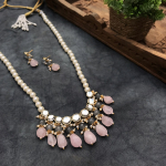 Rose Quartz and Kundan Long Layered Necklace