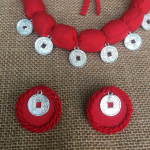 Red Fabric Beaded Neckpiece with Earrings set ( Single layer).