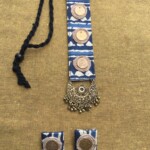 BLUE WITH METAL PENDANT NECKPIECE WITH EARRINGS SET