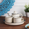 Ceramic Exotic Glazed Gold Leaf Platter Set of 2 | Kitchen & Table Top Snack Serving Platter for Breakfast, Dining Table | Microwave Safe