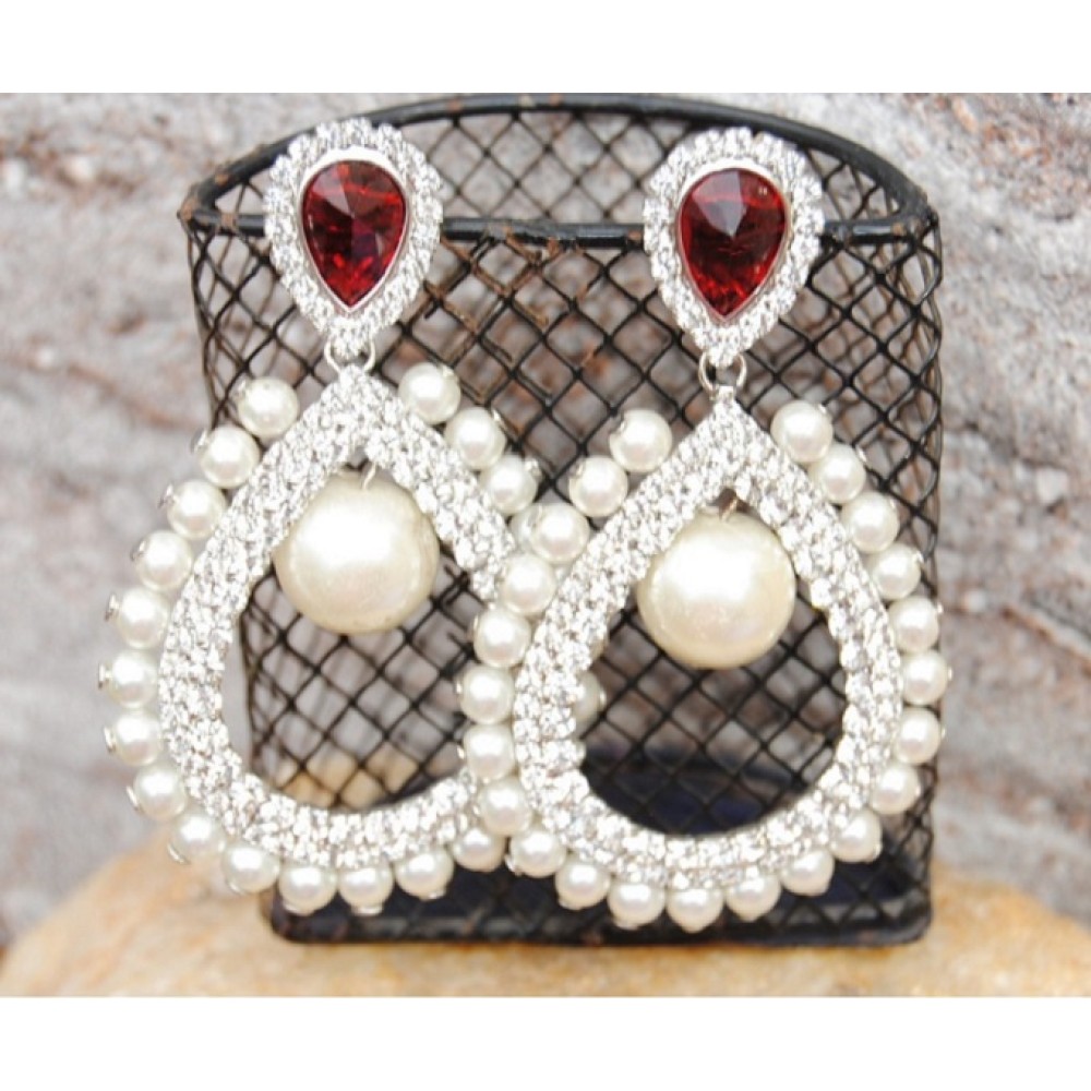 PEARLY RED BRILLIANCE DANGLER EARRINGS