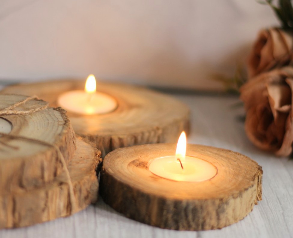 Natural Log Teak Wood Candle Coasters (Set of 2)