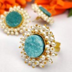 Green Druzy Adjustable Ring With Halo Of Pearl Fringe Omr0049g
