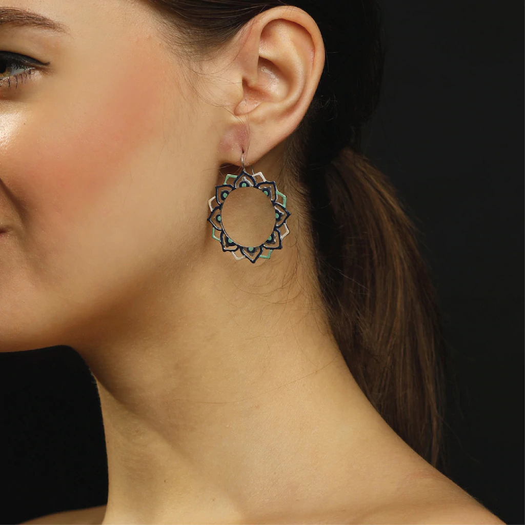 Mandala hand painted sterling silver earrings