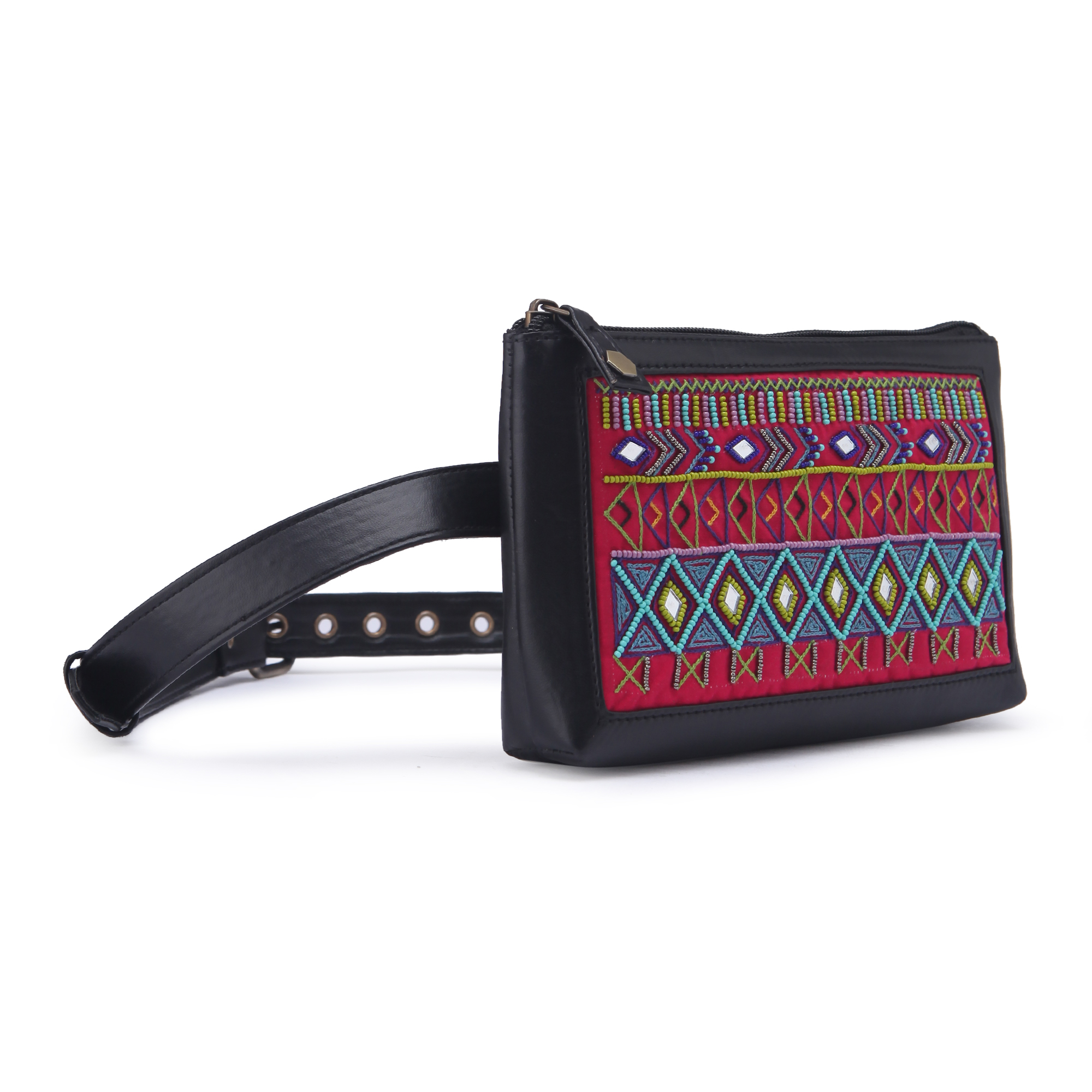Pink Dhaka embroidered belt bag