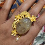 Khushnuma Golden Rutile Quartz, Gold plated Statement Ring by Ominish Jewels