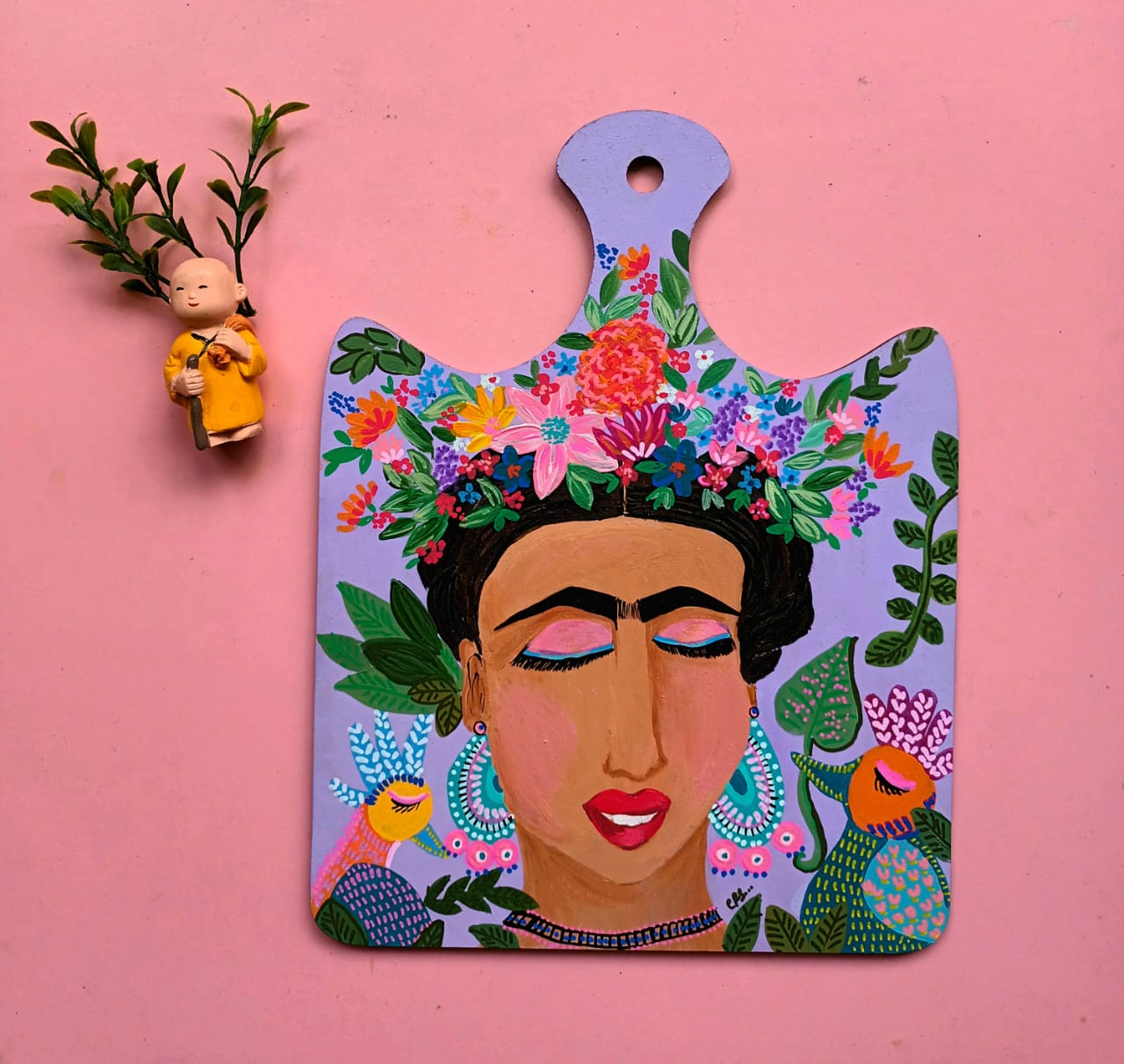 Frida Kahlo  in her  Garden of Bliss  Mdf Wall Platter Art