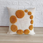 Ivory and mustard yellow circle design hand tufted cushion cover
